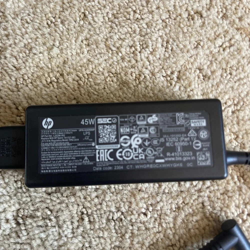 New HP 45W Power Adapter with Black Cable